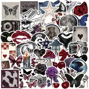 50pcs Cartoon Black Purple Downtown Girl Graffiti Series Stickers, Sticker Decals, Suitable for Faith-based Designs Such As Scrapbooks, Diaries, Laptops, Water Bottles, Cars, Etc., with Positive Messages As Gifts