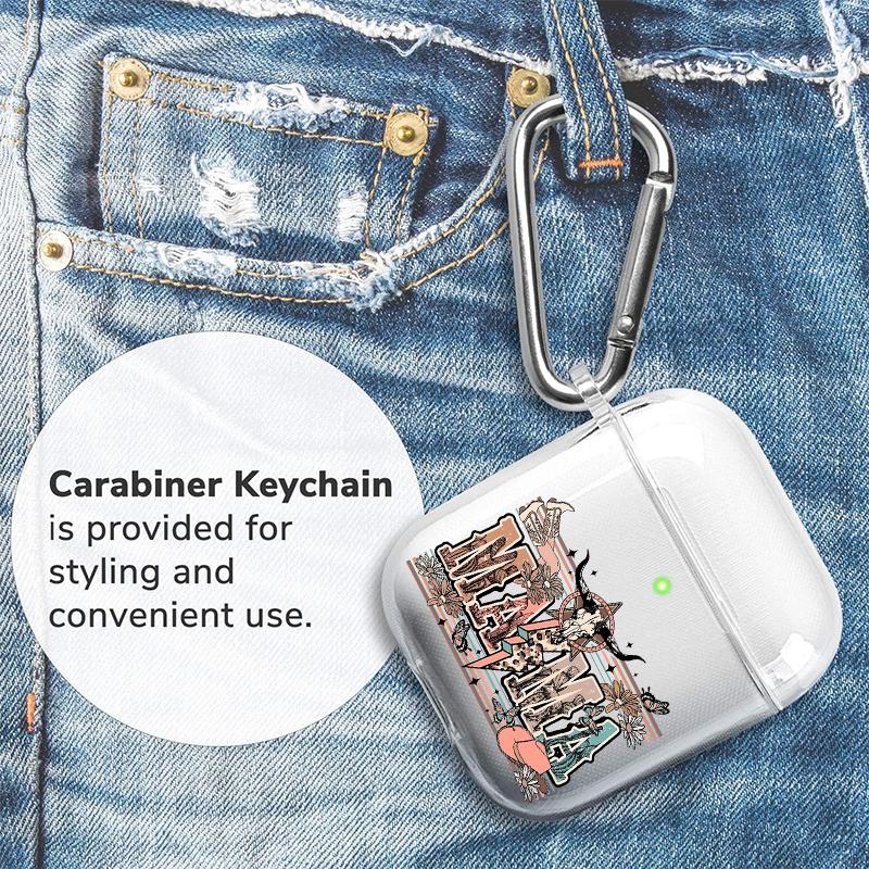 Cowboy Mama Art Pattern TPU Soft Protective Case for Apple AirPods 4/3/2/1/Pro/Pro2 Transparent Earphone Cover with Keychain Attachment