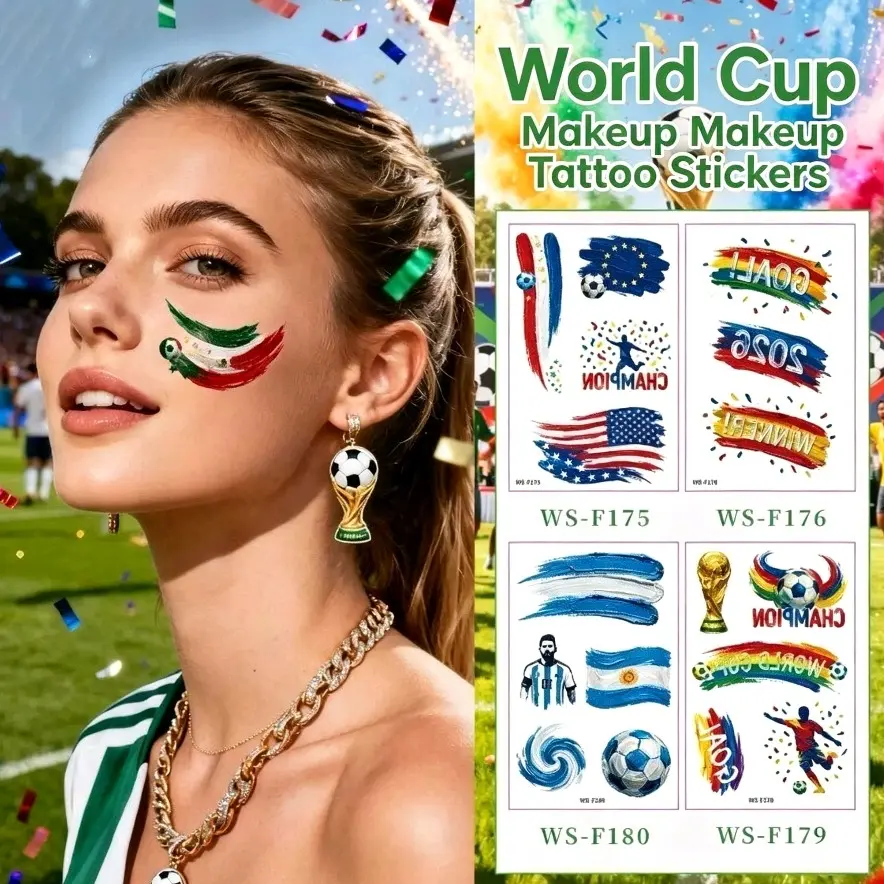 2026 Summer Soccer Match Temporary Tattoos, Football Face Tattoos Stickers, Soccer Team Fan Face Paint Makeup, Waterproof Soccer Themed Tattoo Stickers for Sports Game Party Favors Supplies, 10 Sheets