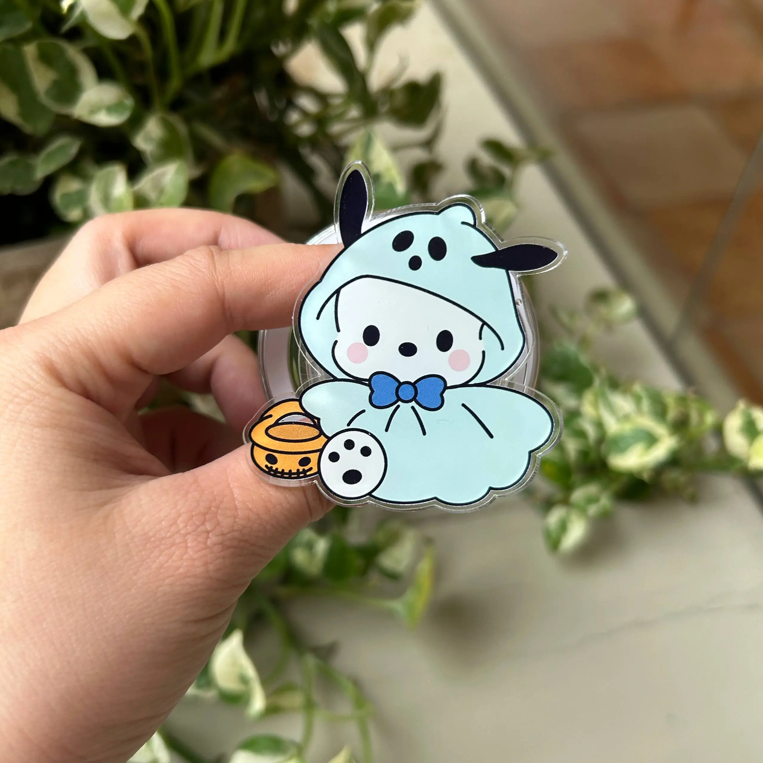 Cute Puppy in Mint Ghost Costume MagSafe Phone Grip – Spooky Character Magnetic Phone Holder & Kickstand – Halloween Gift
