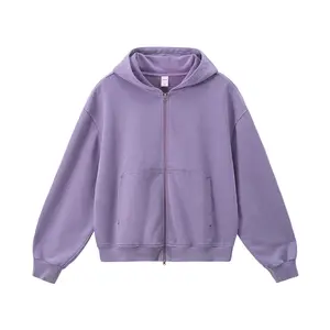 Inflation Men's Washed Cropped Boxy Jacket - Autumn New Longsleeves Zip-Up Coat, Casual Streetwear Hoodie Sweatshirt, Purple Fathers' Day Gift