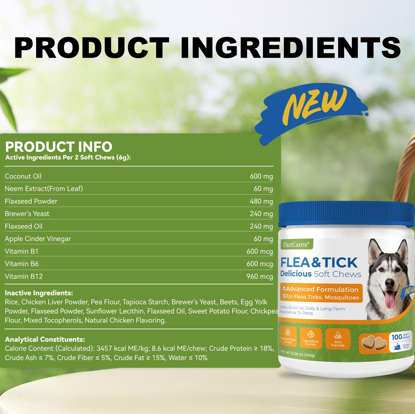 OurCares Generation 2 Insect Bites Prevention for Dogs - 100 Soft Chews Natural Oral Supplement for All Dogs Supports Healthy Skin & Coat Chicken Flavor Pet Daily Chewable