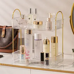 360 Rotating Makeup Organizer for Vanity, Bathroom Countertop Organizer Spinning Perfume Organizer, High-Capacity Cosmetic and Skincare Dresser Make Up Holder Rack 2 Tiers, White