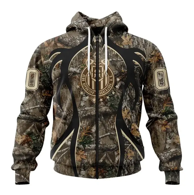 LIGA MX Chivas Guadalajara Specialized Hunting Camo Zip Hoodie, Full Zip Soccer Hoodie, Football Fan Jacket for Men & Women