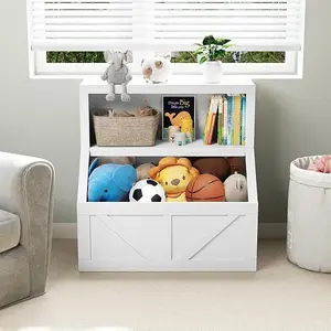 【Christmas Gift】Kids Bookshelf and Toy Storage, 2 Tier Toy Organizer with Storage Cabinet, Toddler 2 Shelf Bookcase for Playroom, Bedroom, Living Room, Classroom, White
