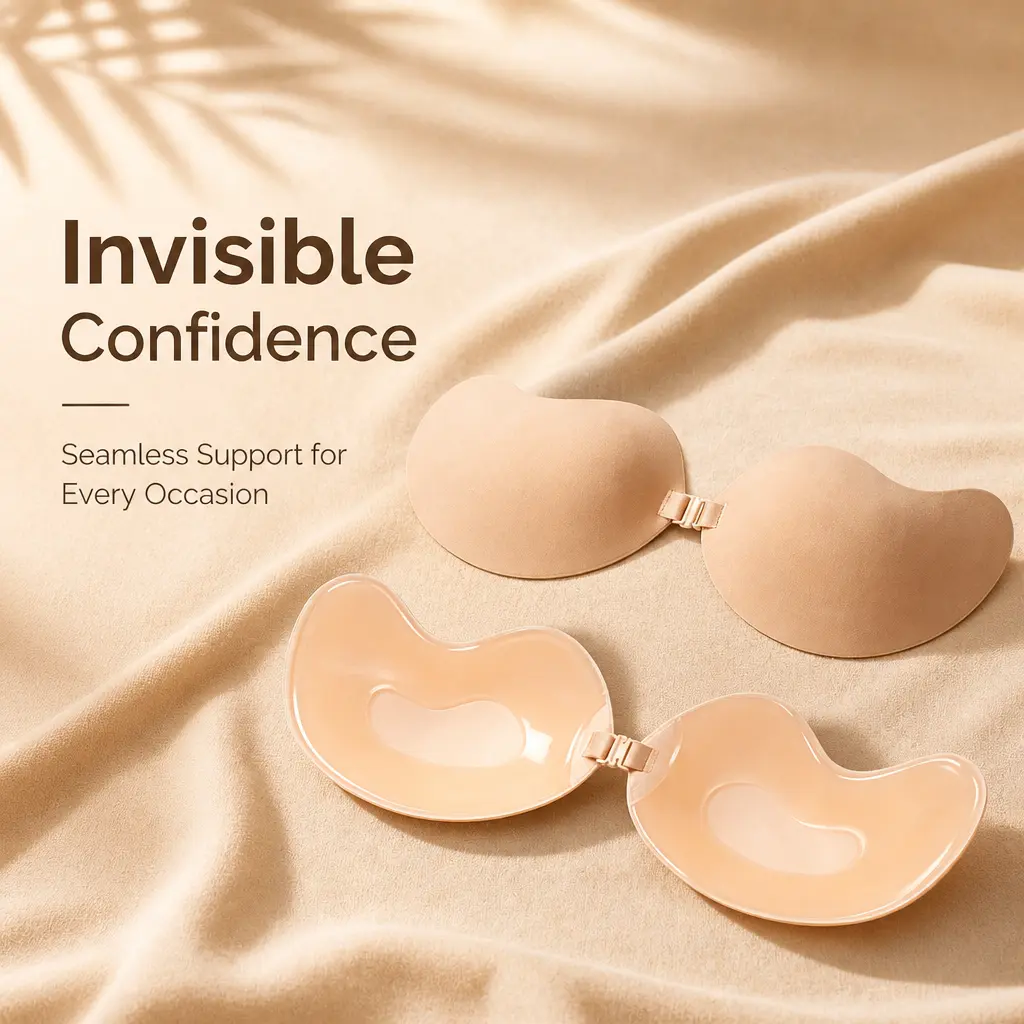 2 Packs Strapless Sticky Push Up Bra Invisible Backless Breast Pads, Lightweight Breathable Reusable Bio Adhesive Bra, Sweat & Water Resistant Anti-Fall Lift Bra for Low Cut Tops Summer Outfits, Hide Armpit Fat Contour Cups