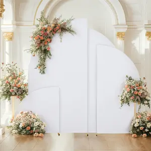 White Set of 4 Wedding Arch Cover, Spandex Fitted 2-Sided Half Moon Backdrop, One Size Arch Stand Cover for Bridal Shower Decor