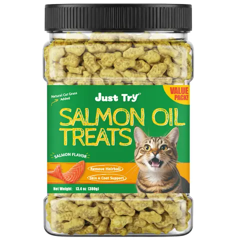 JUST TRY Cat Salmon Oil Treats, Salmon Flavor Omega-3 Skin & Coat Support, Cat Training Biscuits Healthy Cat Treats 13.4 OZ  #familyfun