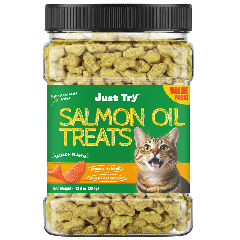 JUST TRY Cat Salmon Oil Treats, Salmon Flavor Omega-3 Skin & Coat Support, Cat Training Biscuits Healthy Cat Treats 13.4 OZ  #familyfun