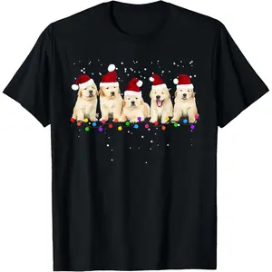 Funny Golden Retriever Christmas Sweater Shirt Puppy Dog T-Shirt, 100% Cotton, Single Side Printed, Black Short Sleeve T-shirt, 1 pc, Christmas Halloween Thanksgiving Gift