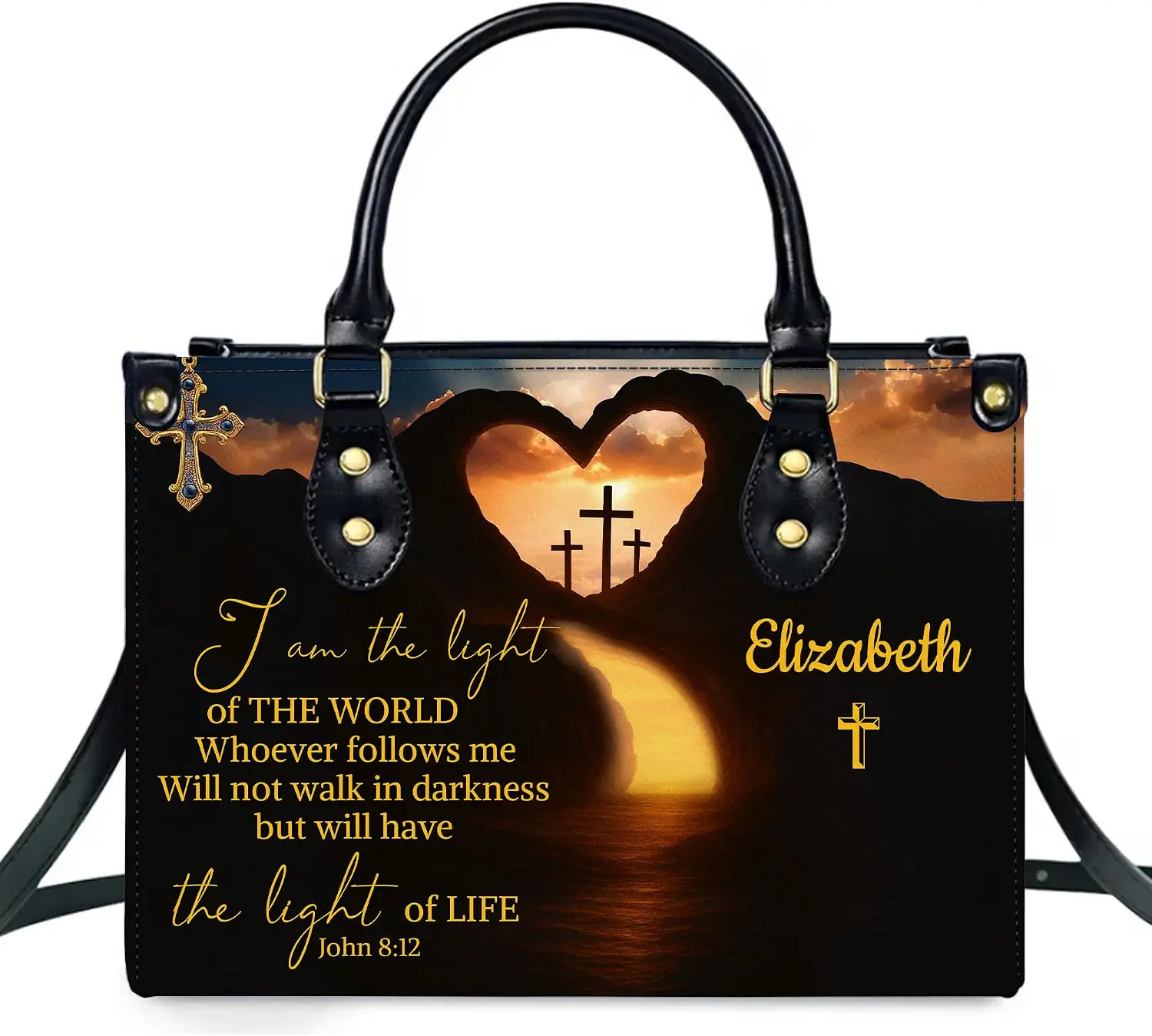 Personalized Christian Leather Handbag For Women, Bible Verse Purse, Cross Faith Bag, Custom Name Christian Gift For Her