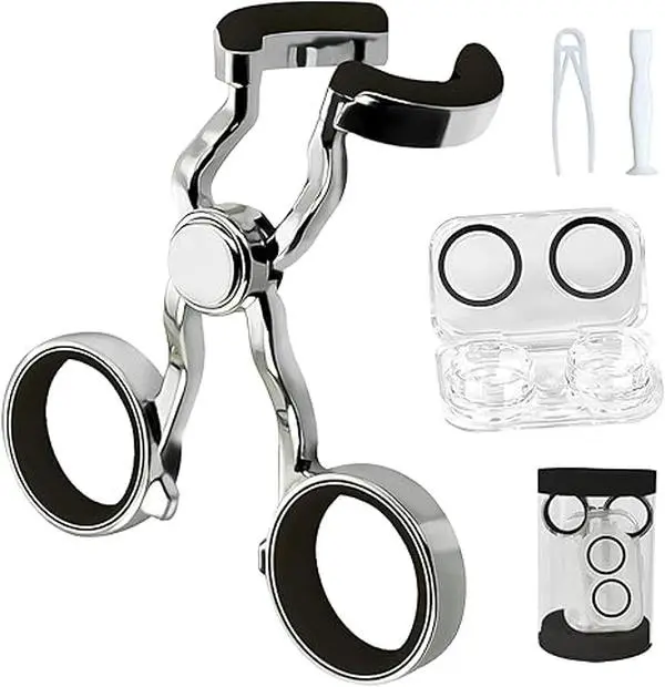 Contact Lens Applicator Tool， Set with Eyelid Stretcher, Tweezers, Suction Cup & Case, Hygienic Easy Operation, Portable Travel Size for Soft & Color Contact Lenses