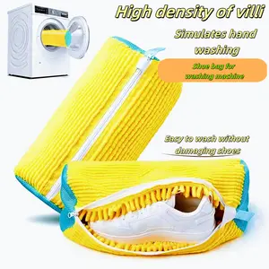 Shoe Washing Machine Bag Microfiber Mesh Laundry Shoe Bag for Washer and Dryer Reusable Sneaker Tennis Shoes Unstain Cleaner Kit High Density Villi Simulates Hand Washing Easy to Wash Without Damaging Shoes Household Items Cleaning