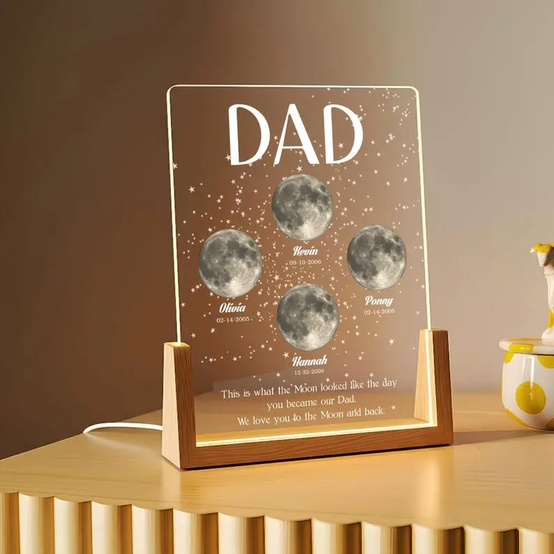 Moon Phase Dad Gift, Personalized Acrylic Plaque Frame, Moon Frame Keepsake, Father's Day Gift, Fathers Day Gift Ideas 2026