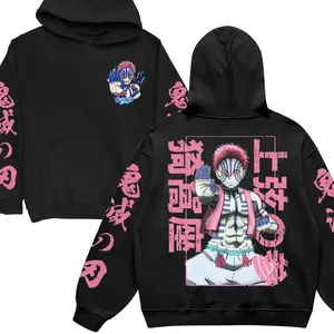 Demon Slayer Akaza Hoodies Anime Men Women Cosplay Tops, Anime Graphic Tee, Vintage Printed All Over Hoodie, Menswear Unisex