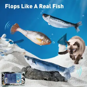 Ultra-Realistic Flopping Fish Cat Toys 3 Pack, Interactive Cat toys for All Breeds, Tap-Activated 3 Flapping Mode, Sardine/Saury/Yellow Croaker, 7.1 Inches, with Catnip, Rechargeable,Interactive pet toys