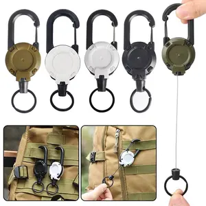 4-piece set, multi-functional climbing hooks mountaineering buckle set, outdoor keychain, self-retractable anti-loss keychain with retractable cable, durable ABS enclosure, suitable for outdoor sports and outdoor backpacking