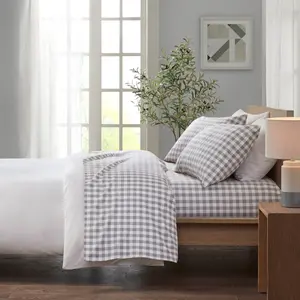 360 Stand True North Cotton Flannel Printed Bedding Set, Casual California King Bed Sheets, Gray Herringbone Check, 108x102x0.13 in, Cozy, Machine Washable, Bedding Sets