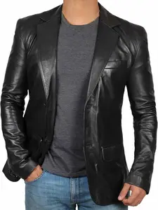 New Black Real Lambskin Leather Blazer for Men - Stylish Casual Men's Leather Jacket Coats Fall Winter Outerwear Fall Winter Clothing Menswear