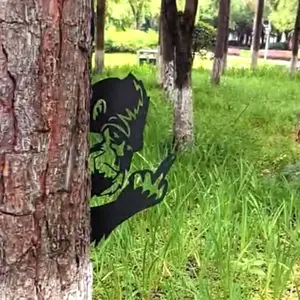 Peek a Boo Flipping Off Metal Sign – Peeping Animal Wall Art Ornament Bigfoot Peeping Around Signs,Finger Peeping Around Signs or Post Mountable Decor for Garden Farm Outdoor Spaces (11.8"x6.5")