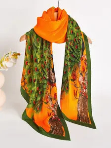Women's Pleated Scarf, Elegant Peacock Pattern Shawl, Casual Fashion Wrap, Multifunctional Textured Silk Scarf, All Seasons Accessory