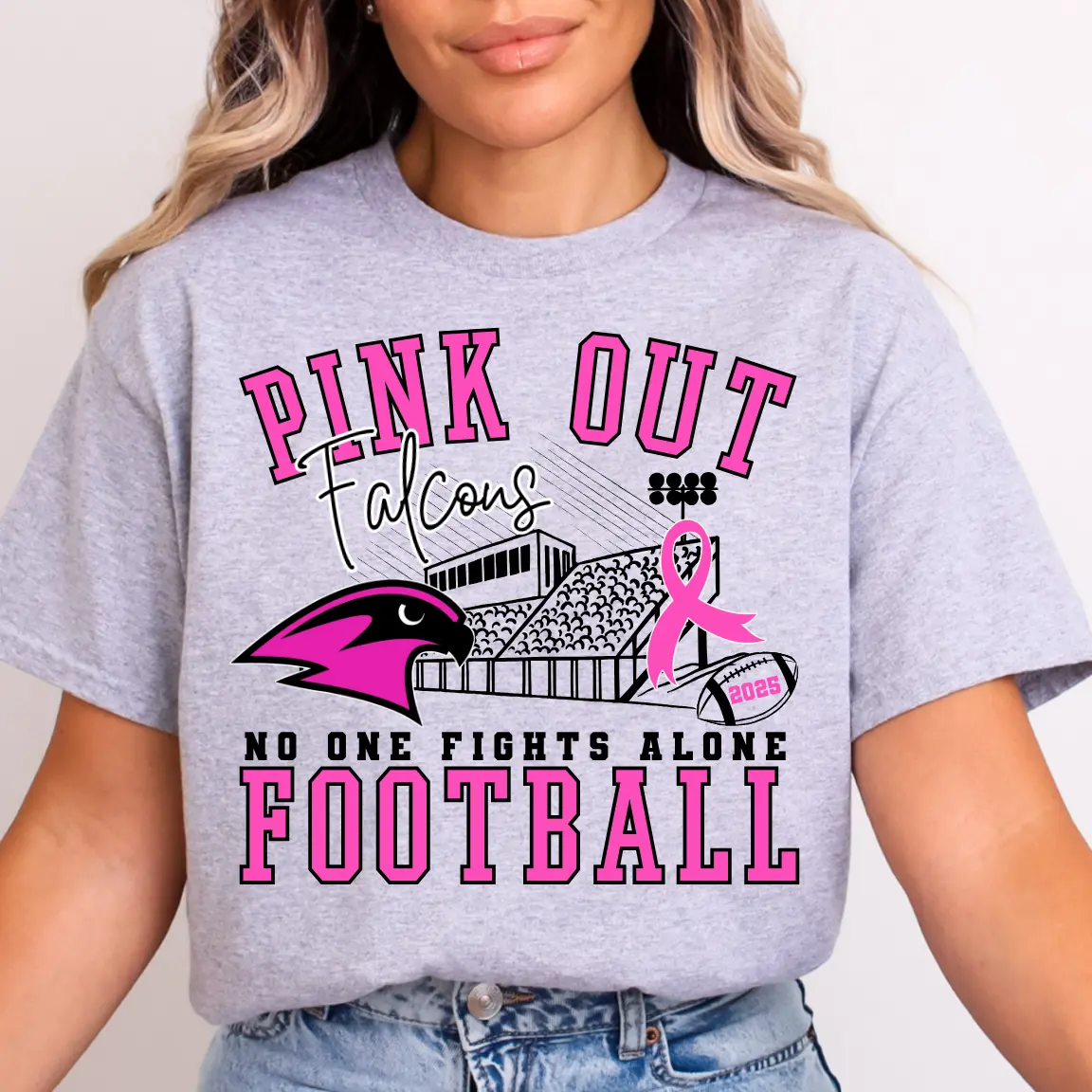 Women's Casual Comfortable Pink Falcons Sweatshirt - Hoodie, No One Fights Alone, Single-Piece Tops for Women