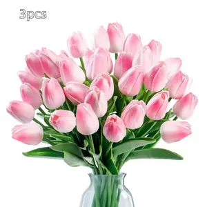 3pcs Real Touch PU Artificial Tulips, Fade-Resistant Decorative Flowers for Anniversaries, Easter, Weddings, Home Decor, Vase Accessories, Party Gifts