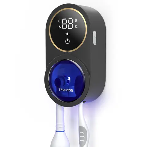 Trucozie X122 Wall-Mounted Electric Toothbrush Holder Bathroom Organizer - UV Sterilization (UVC+UVA Dual Light), 3h Auto Clean+Vent, Touchless Infrared Sensor, Removable Rinseable Tray, LED Status at Glance, 1800mAh Battery, 1 UV Test Card