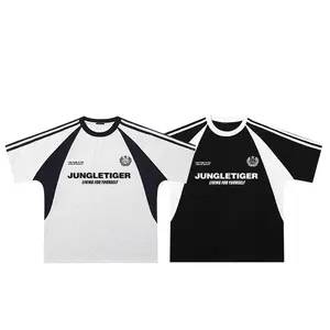 Sporty Contrast-color Loose Crewneck Letter-patchwork Short-sleeve T-shirt