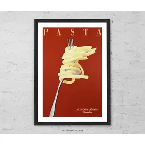 Razzia Pasta – Art Print – Retro Italian Food Poster, Fork and Pasta on Red, Kitchen Wall Decor, Gourmet Gift, Culinary Pop Art Illustration