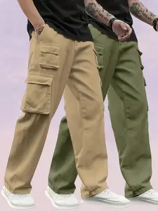 Men’s Heavyweight Cargo Pants, 2-Pack  Multi-Pocket Outdoor Casual Loose Straight-Leg Trendy Full-Length Trousers