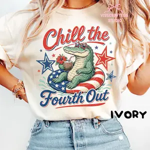 Chill The Fourth Out Comfort Colors Shirt, Funny Alligator 4th of July Tee, Retro Patriotic Gator Shirt, Independence Day Celebration Top, USA Holiday Outfit