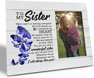 Sister Picture Frame, Gift for Sister, Miles Apart or Staying Alongside Connected by Heart Quote, Sister Photo Holder, Keepsake for Birthday, Christmas,, 10x8 Inches