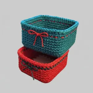 Set of 2 Handmade Square Macrame Baskets Storage Organizers