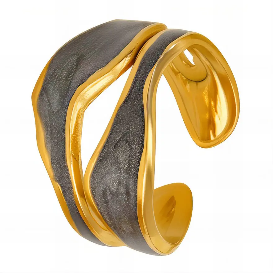 Women's Black Marble Signet Ring - 18 Gold Plated Stainless Steel, Water Resistant, Non Tarnish Jewelry, Tarnish Proof Jewelry, Hypoallergenic, Nickel Free, Female Dark Fashion Ring