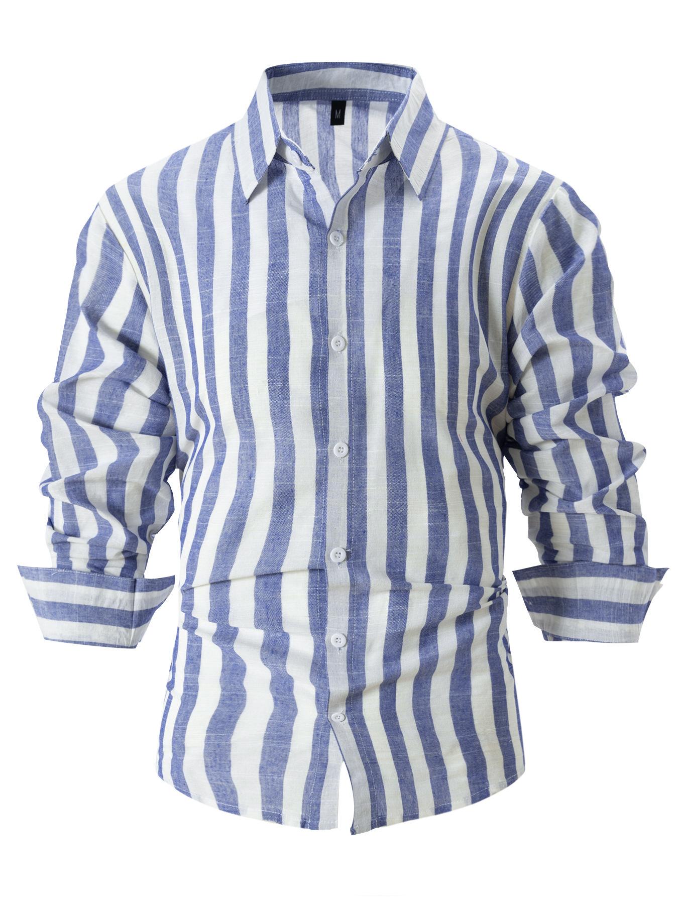 Striped Print Shirt Casual Loose Long-sleeved Shirt Men's Clothing