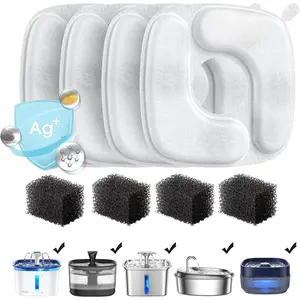 Cat Water Fountain Filters, 4 Pack Replacement Filters & 4 Pack Replacement Pre-Filter Sponges Set for 67oz, 95oz, 135oz Automatic Pet Fountain Dog Water Dispenser