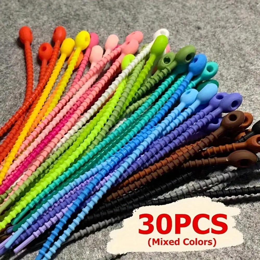 Random Color Silicone Cable Tie, 30pcs Reusable Cable Organizer Holder, Cable Management Tie, Desk Organizer for Home Office, Workspace Organization, Flexible, Essential Cable Management System, Workspace Cable