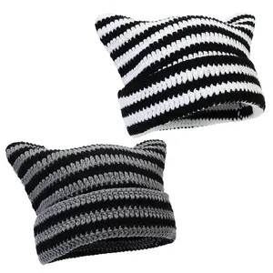 Crochet Hats for Women Cat Beanie Vintage Beanies Women Fox Hat Grunge Accessories Slouchy Beanies Adorable Cat Ear Beanie for Women  Men Cozy Knitted Winter Hat with Ears