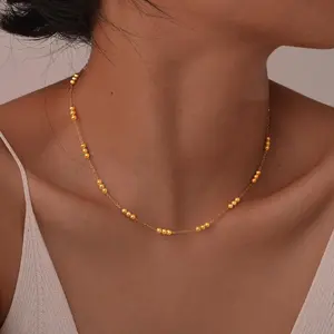 Elegant Three Piece Continuous Bead Chain Stainless Steel Women's Necklace for Weddings Dances Banquets Holiday Parties Birthday Gift Accessories