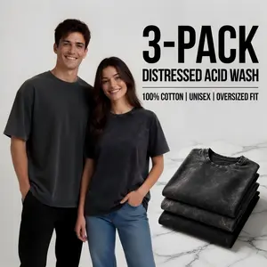[3-Pack] Premium 230GSM Oversized Black & White T-Shirts, Heavyweight 100% Combed Cotton, Shape-Retention Crew Neck, Non-Deforming Reinforced Neckline, Boxy Fit Structured Streetwear Tee, Durable Unisex Loose Blank Bundle