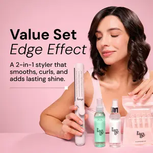 L'ANGE HAIR - Edge Effect Value Set - Le Duo Edge 360° Airflow Titanium Styler, Salt + Séa Texturizing Spray 4oz, Thermal Magique Heat & Humidity Tamer 4oz, Alligator Hair Clips Flawless, Selfcare, Heat-Safe, Hair Tools, Airflow Styler