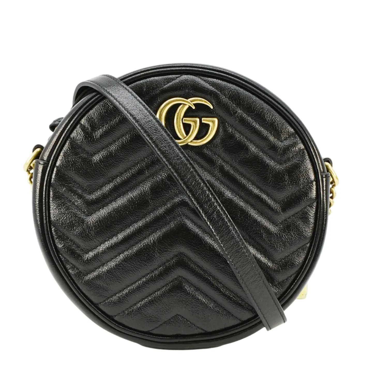 Pre-owned GUCCI Leather Crossbody Bags GG Marmont Mini Round Crossbody Bag Black 550154