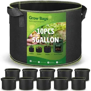 10PCS  Thickened Nonwoven Fabric Grow Bags with Handles, Heavy Duty Aeration Plant Pots for Fruits Vegetables Home Gardening