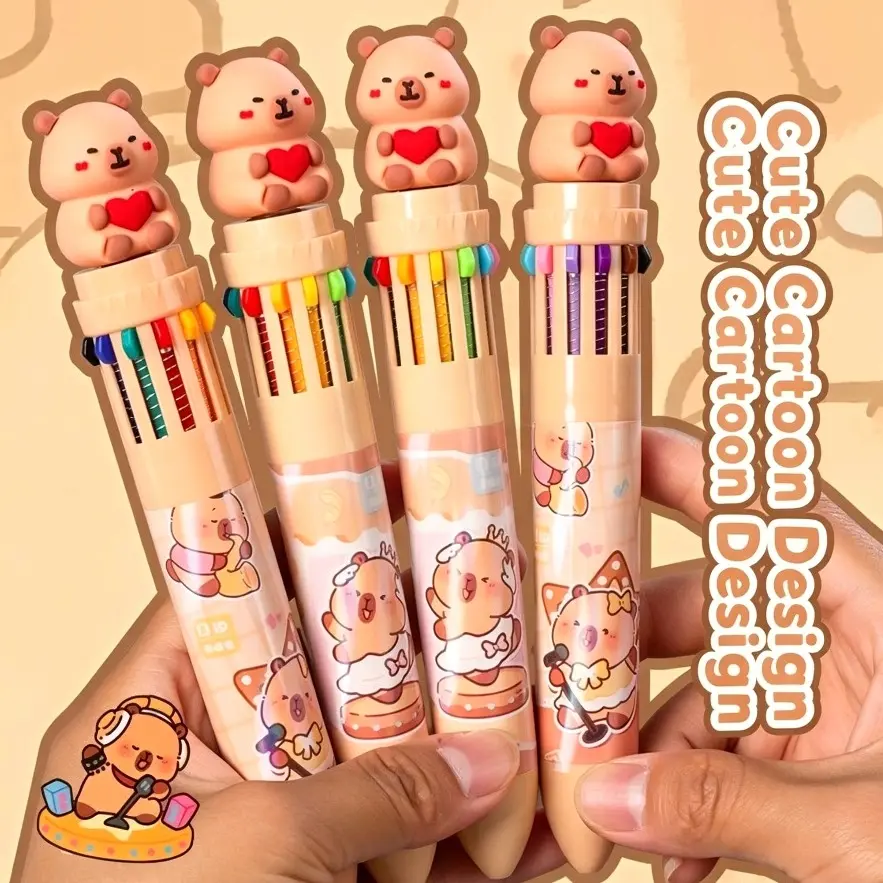 Kawaii Capybara 12 Colors Retractable Ballpoint Pen, Cute Cartoon Multi Color Click Pens, 0.7mm Bullet Tip Journal Drawing Marking Stationery Supplies Gifts for Kids Girls Students