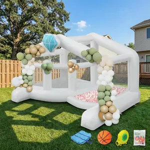 (2026 New) Giant Bounce House (13x10x8FT) w/Balloons for Outdoor Party, White Bounce House with Ball Pit for Kids, Including Blower, Portable Bag, 30s Set-up (Wedding)