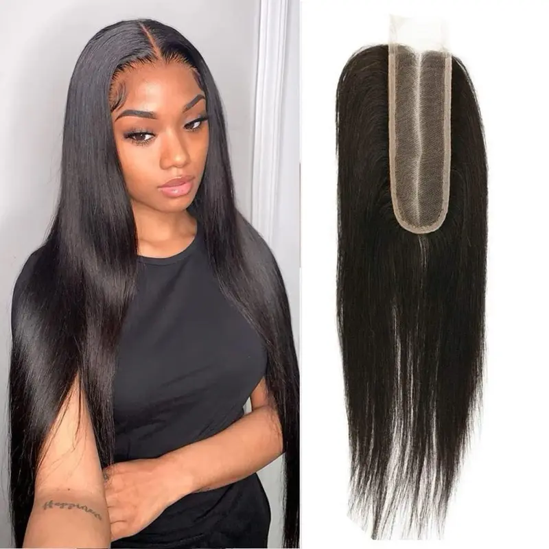 Human Hair 2X6 Lace Closure Middle Part Straight 100% Human Hair Transparent Lace Closure 2 By 6 Lace Closure With Baby Hair Brazilian Human Hair High Density Natural Black 10 Inch