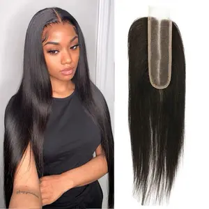 Human Hair 2X6 Lace Closure Middle Part Straight 100% Human Hair Transparent Lace Closure 2 By 6 Lace Closure With Baby Hair Brazilian Human Hair High Density Natural Black 10 Inch