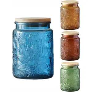4-Pack  Glass Canisters, 23.7 Fl oz Candy Jars with ,  Colored Mason Jars for Kitchen Decorative Jar for Coffee  Candy Cookies, Cute Jars
