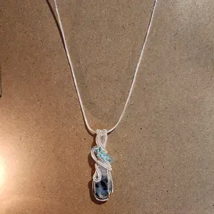 Sterling Silver Black Moonstone Pendant with Blue Beads